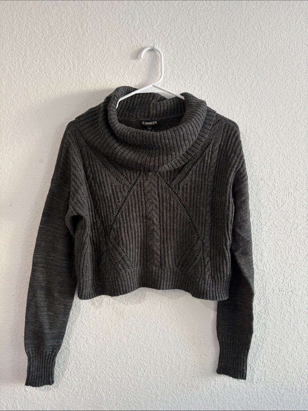 Express Dark Gray Cable Turtleneck Cropped Sweater